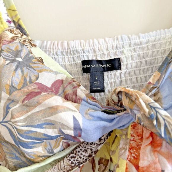 Banana Republic Floral Bird butterfly Multi Print Twist Front Top women Size S - Picture 4 of 13